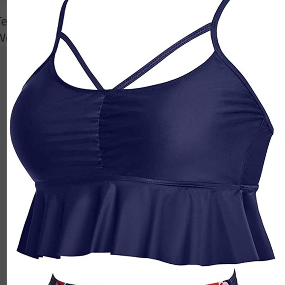 Women’s Flutter Swim Top. Navy Blue. Large - Picture 3 of 8
